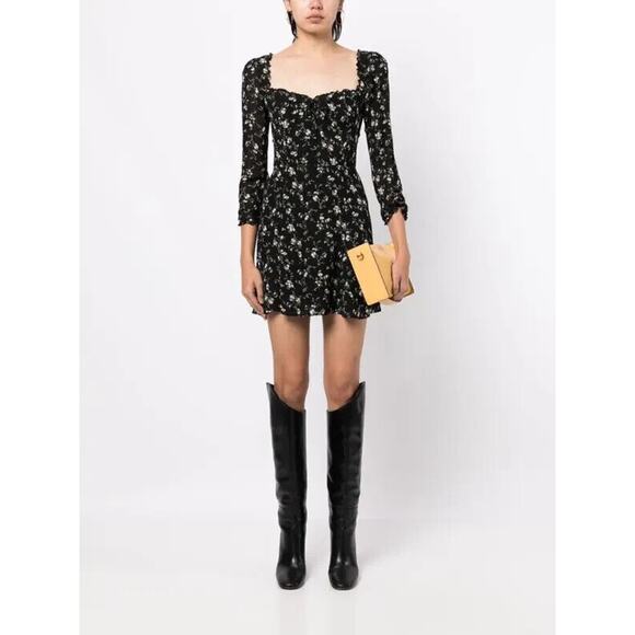 Reformation NWOT Remi Floral-Print Minidress Black Size 8 - Picture 1 of 9